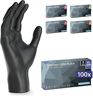 ARNOMED 100x Luvas de látex descartáveis tamanho XL Preto, Proteção para mãos de uso único cirúrgico e de laboratório, Luvas de nitrilo descartáveis, Manoplas em XS, S, M, L, XL