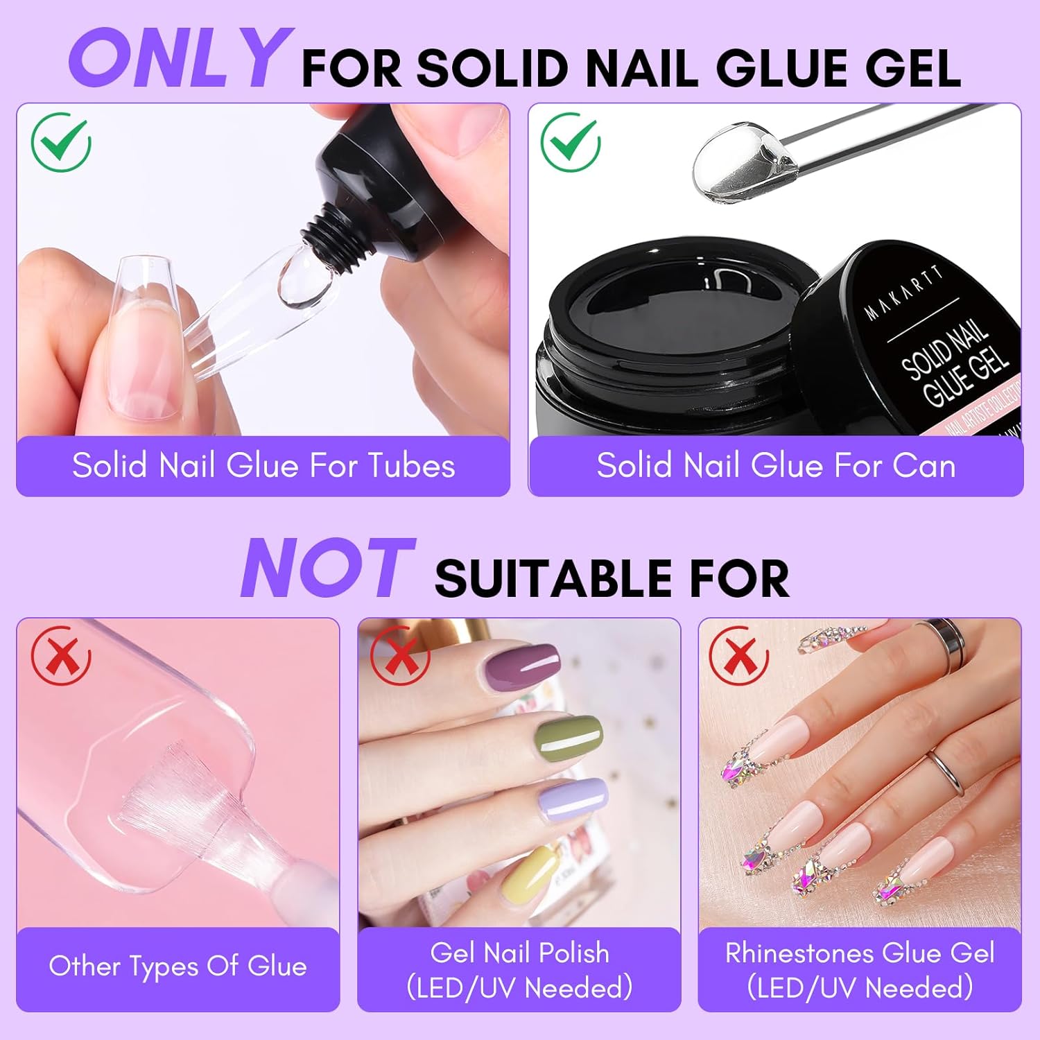 Makartt Solid Nail Glue Gel for Press on Nails 2pcs, Clear Solid Nail Glue Gel Bundle with with 60ML Gentle Nail Glue Remover for Press on Nails