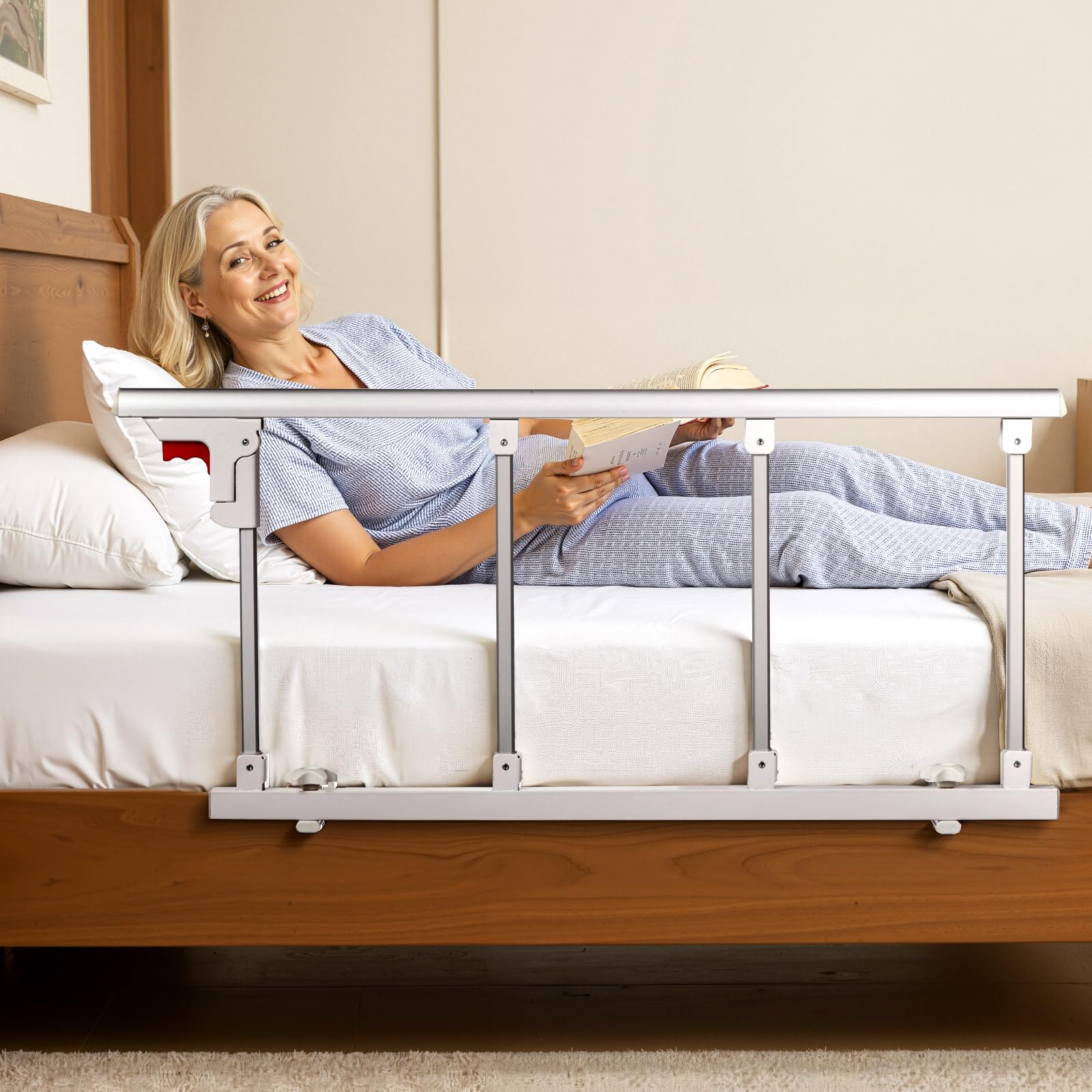 VEVOR Sponda Letto Pieghevole per Anziani, Sponda di Supporto per il Letto da 97 cm in Metallo con Cinghia di Fissaggio, Bastone da Comodino con Tubo Regolabile in Altezza, King, Queen
