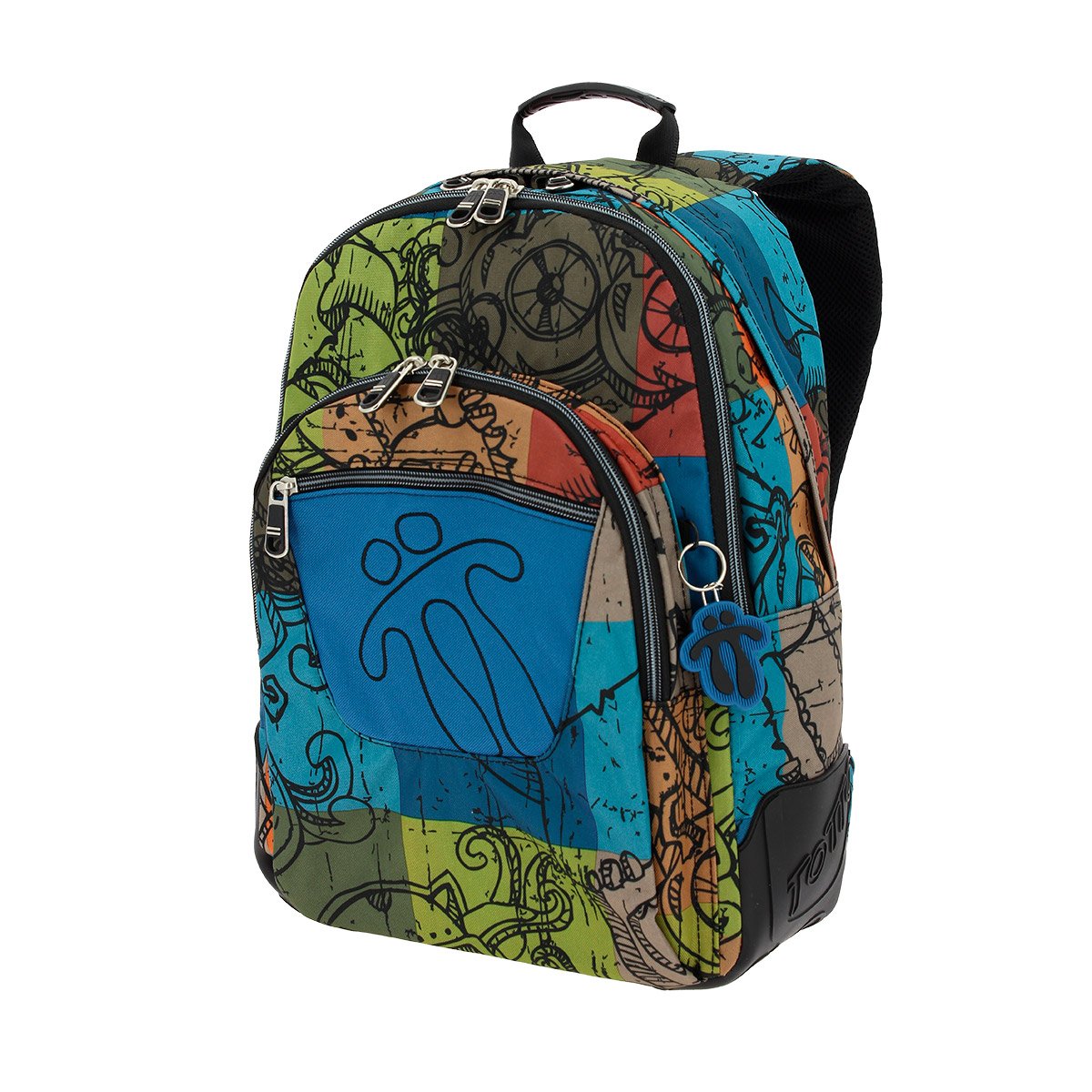 Totto - Zaino Scuola, Modello Crayola, Capacità 19,59 Litri, Tasca Alimenti, Schienale ergonomico con Air Flow, Spallacci a S per un Maggior Comfort, Resistente, Stampa Multicolor