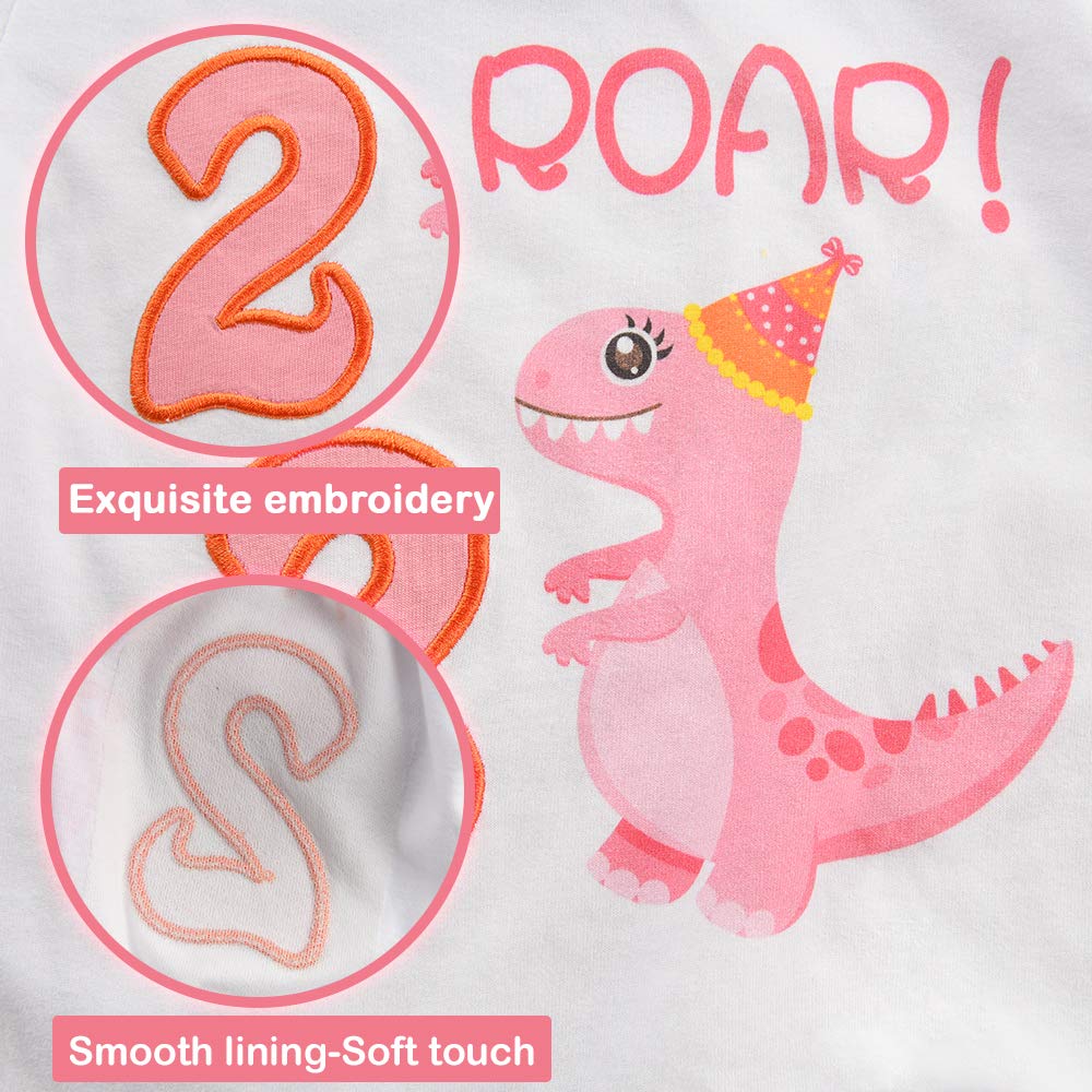 Maglietta 2°Compleanno Bambine T-Shirt Ragazze Dinosauro Manica Corta