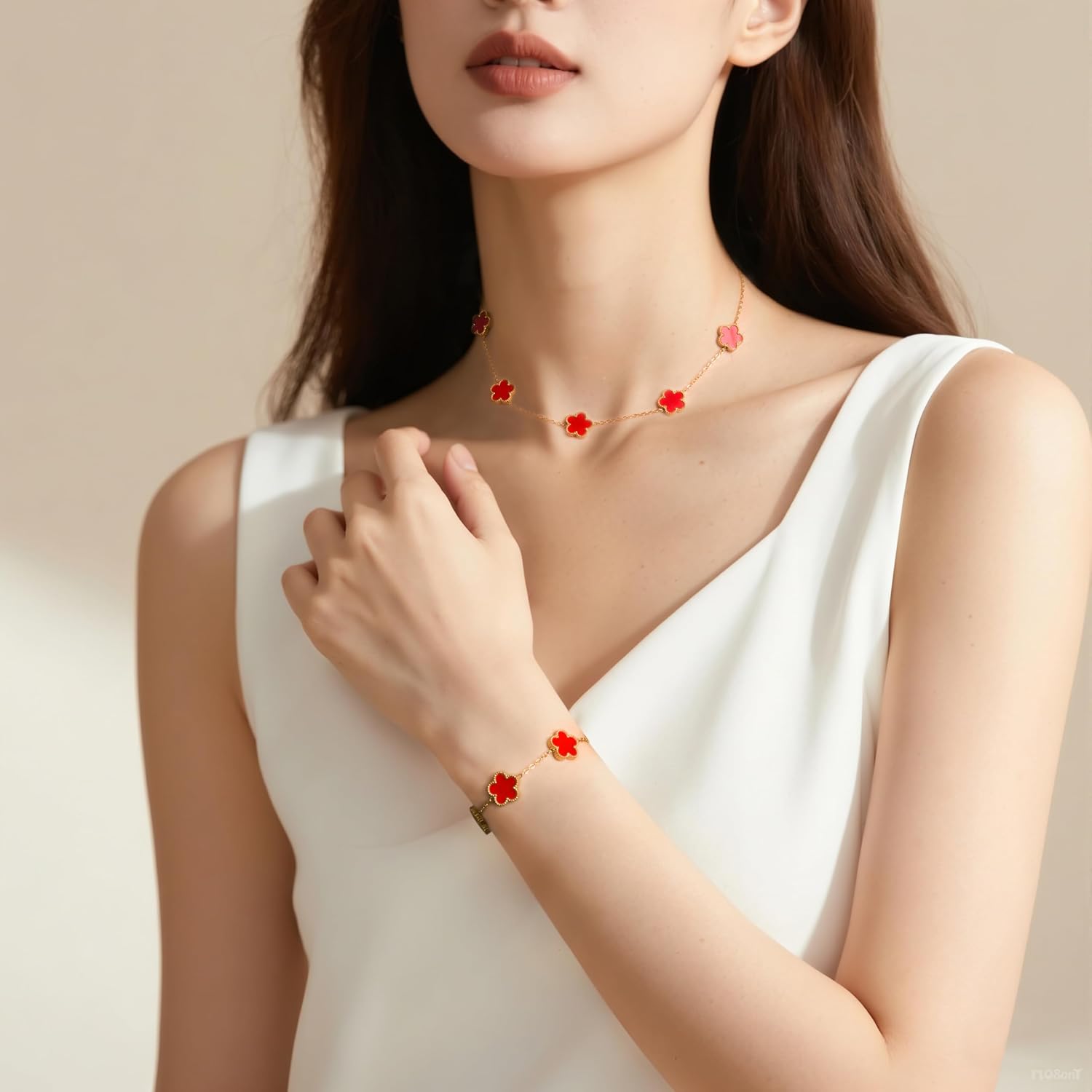 18K Gold Plated Clover Lucky Charm Bracelet for Women - Four Leaf Clover Jewelry Trendy Gift for Her Stainless Steel Fashion - Image 2