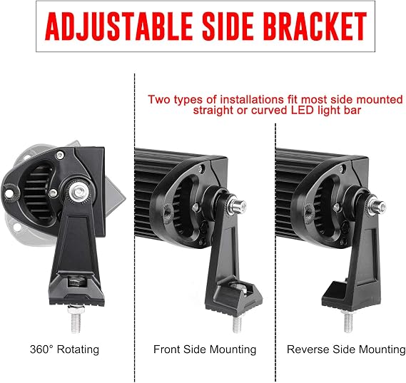 Light Bar Mounting Brackets, Side Mount Bracket Kit for Dual/Triple/Quad Row Straight or Curved LED Light Bar from 6 inch up to 52 inch Universal for Truck ATV UTV Off Road - 2 Pack