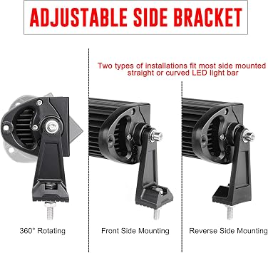 Light Bar Mounting Brackets, Side Mount Bracket Kit for Dual/Triple/Quad Row Straight or Curved LED Light Bar from 6 inch up to 52 inch Universal for Truck ATV UTV Off Road - 2 Pack