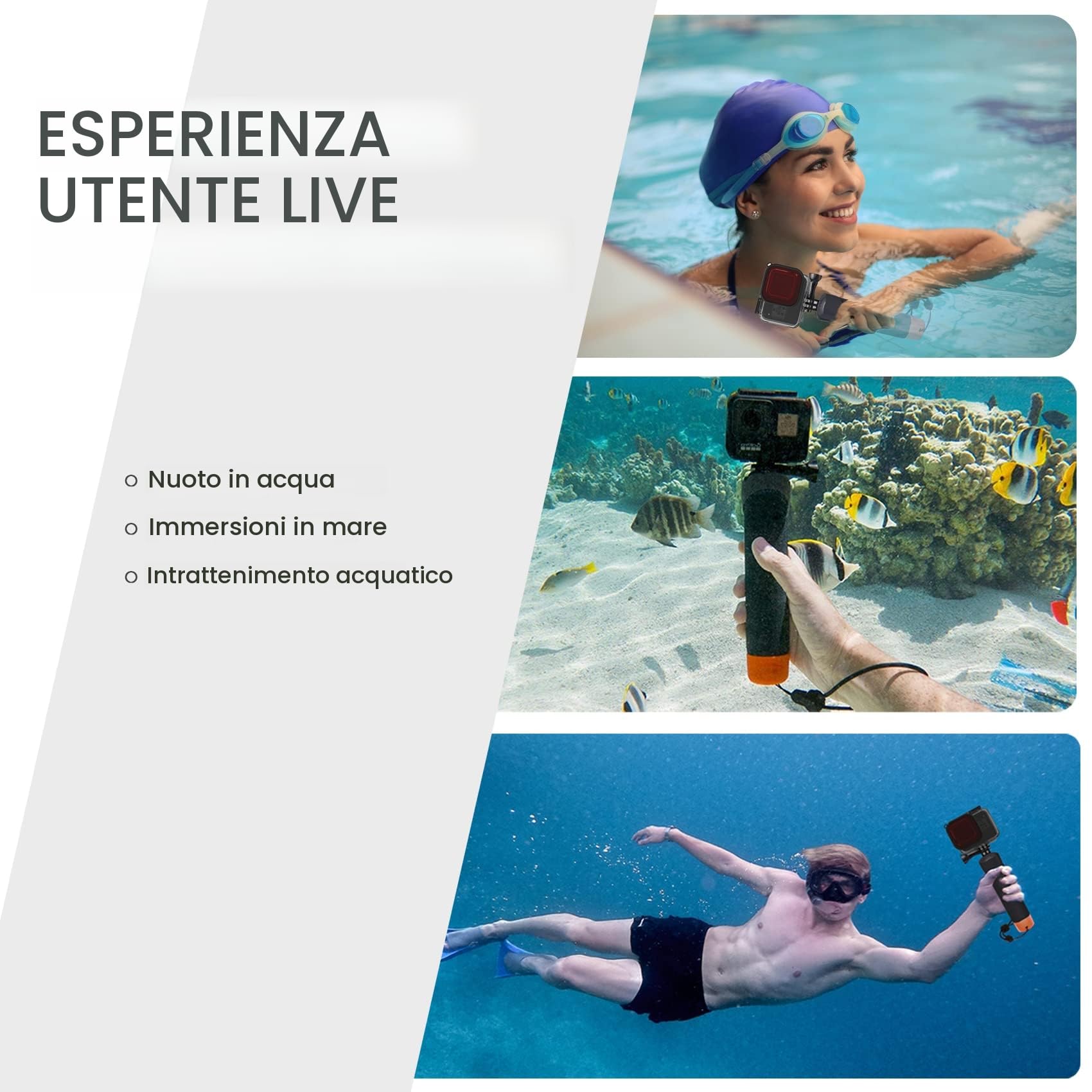 FitStill Custodia subacquea impermeabile da 45 m e maniglia di galleggiamento per Go Pro Hero 4K, impugnatura monopiede galleggiante per kit di accessori per action camera Hero4K 2024