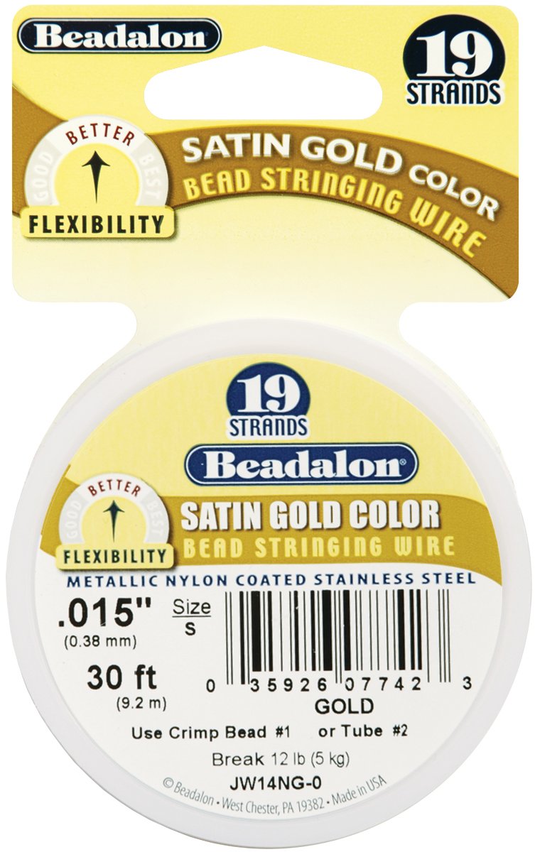 Beadalon Gold Stringing Wire 19-Strand .015" X30'-Satin