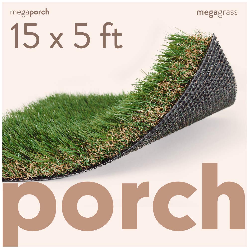 MEGAGRASS Premium Deluxe Realistic Synthetic Porch Turf Rugs - Outdoor Artificial Grass Pads [Fake Grass Carpet for Decks, Patios, Lawn, Pets, Dogs, Puppy Potty, and Balcony Mats]