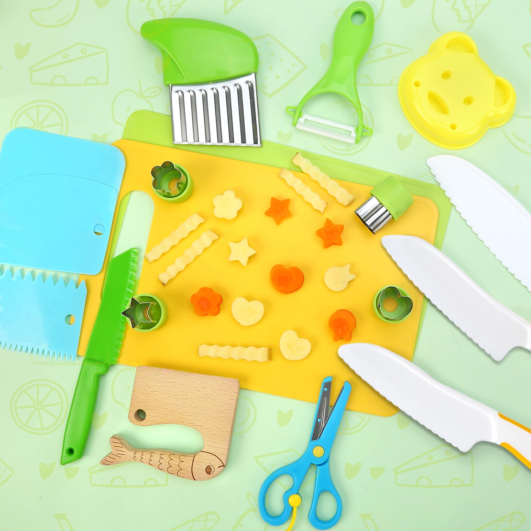 Kit Couteau de Cuisine pour Enfants, 18 Pièces Couteau Sécurité de Cuisine pour Enfants, Peut Etre Utilisé pour Couper et Cuisiner, Ustensile Cuisine Enfant à Partir de 2 ans