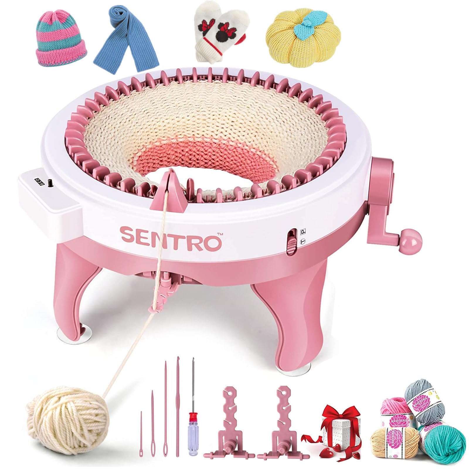 SENTRO (48PINS) - Knitting Machine, 22/40/48 Needles Smart Weaving Round Loom, Knitting Machines Knitting Board Rotating Double Knit Loom Machine Kit for Adults/Kids DIY Knit Scarf Hat Sock (48PINS)