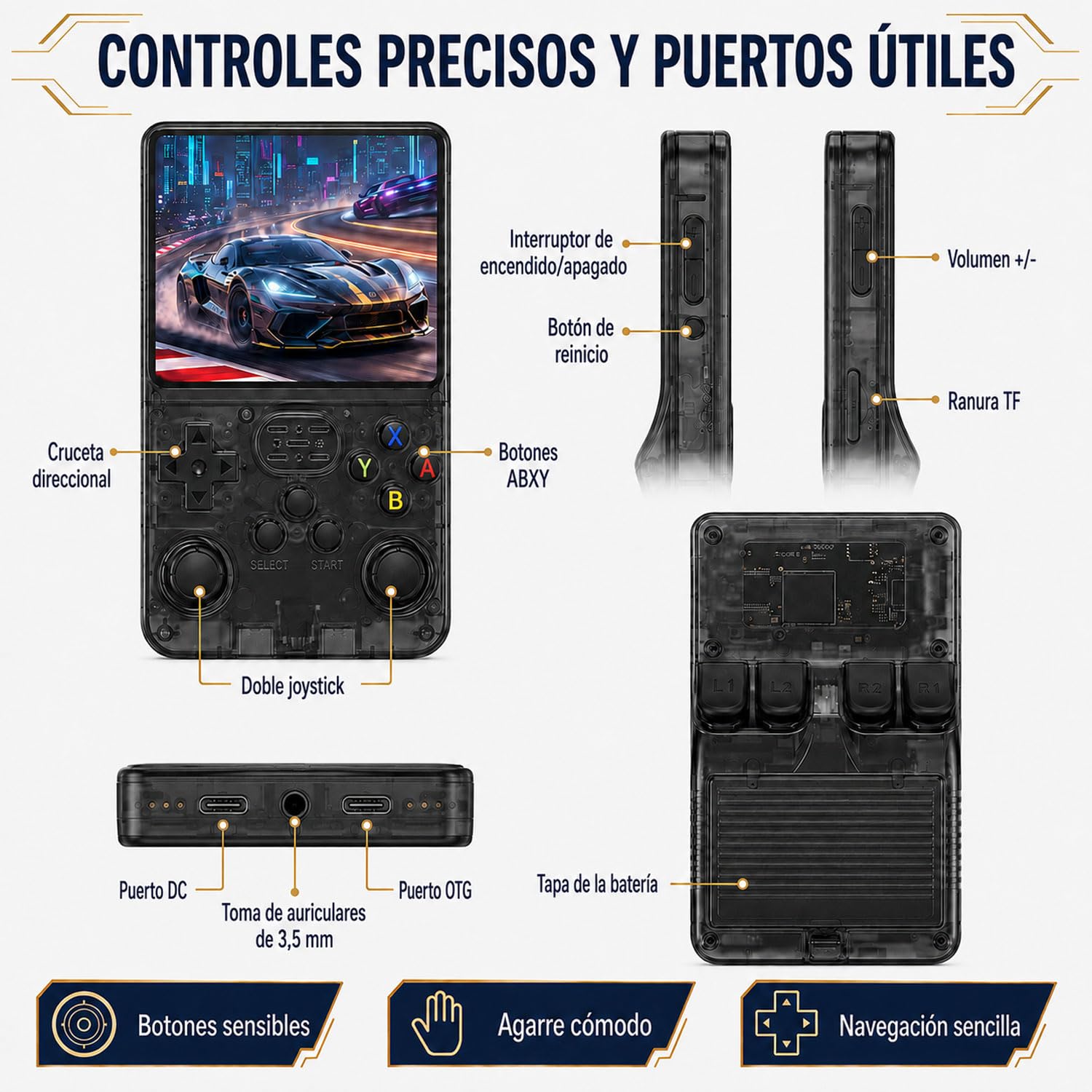 Consola Retro Portátil de Juegos con Doble Joystick (Negro Radiante)