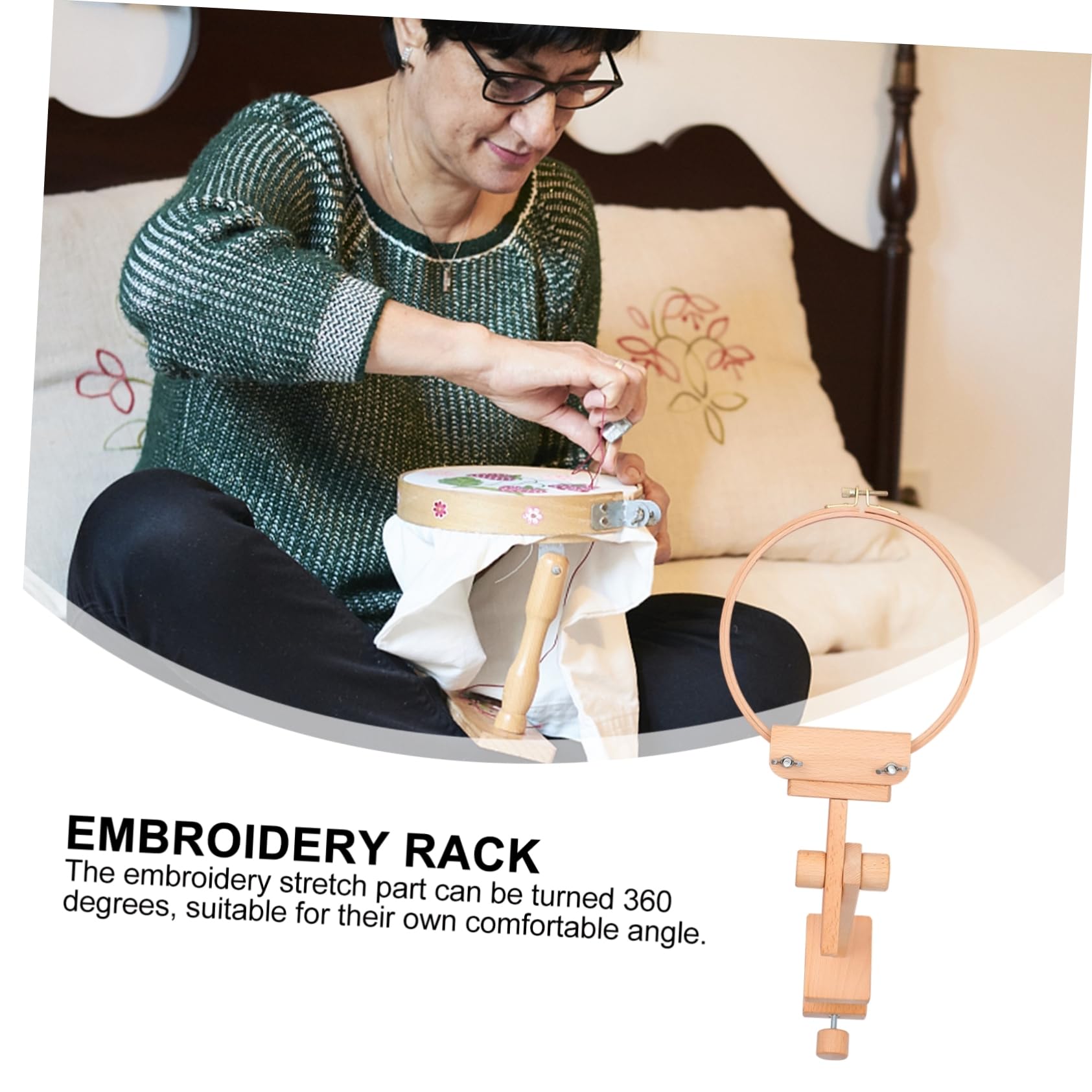 UTHCLO Bastidor de Bordado de Madera Ajustable para Mesa, Soporte Rotatorio 360° 20 Aros para Punto de Cruz, Herramienta Artesanal para Manualidades DIY para Aficionados y Principiantes