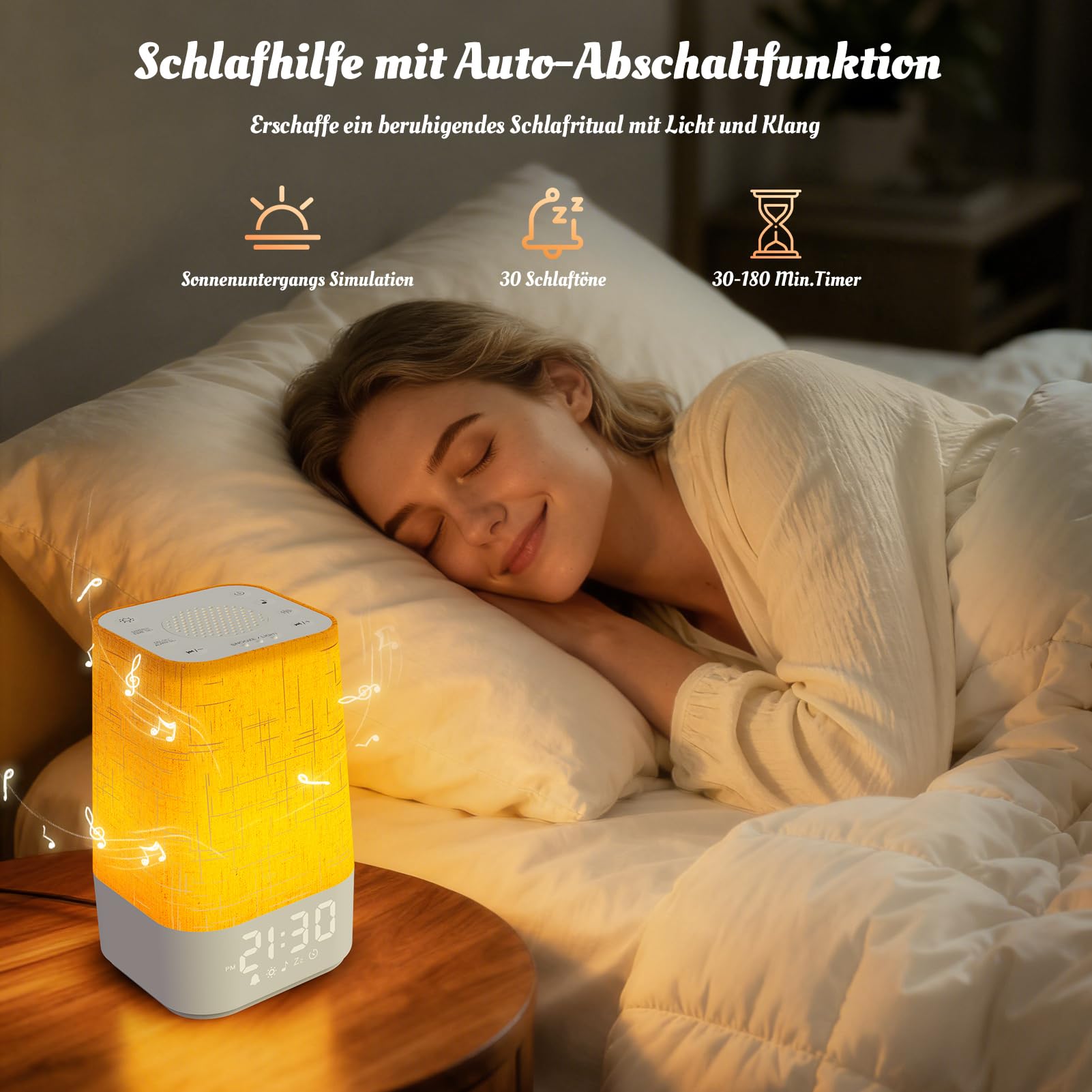Tageslichtwecker mit 30 Naturgeräuschen, Lichtwecker Wecker mit Licht Sonnenaufgang, Dimmbares Nachtlicht RGB Wake Up Licht Nachttischlampe mit Ladefunktion, Timer