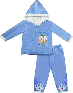 بيبي شورا طقم بيجامة للاولاد مكون من سويت شيرت بغطاء للراس واكمام طويلة وبنطلون مطرز بنمط بودينج للكريسماس (عبوة من قطعة واحدة)