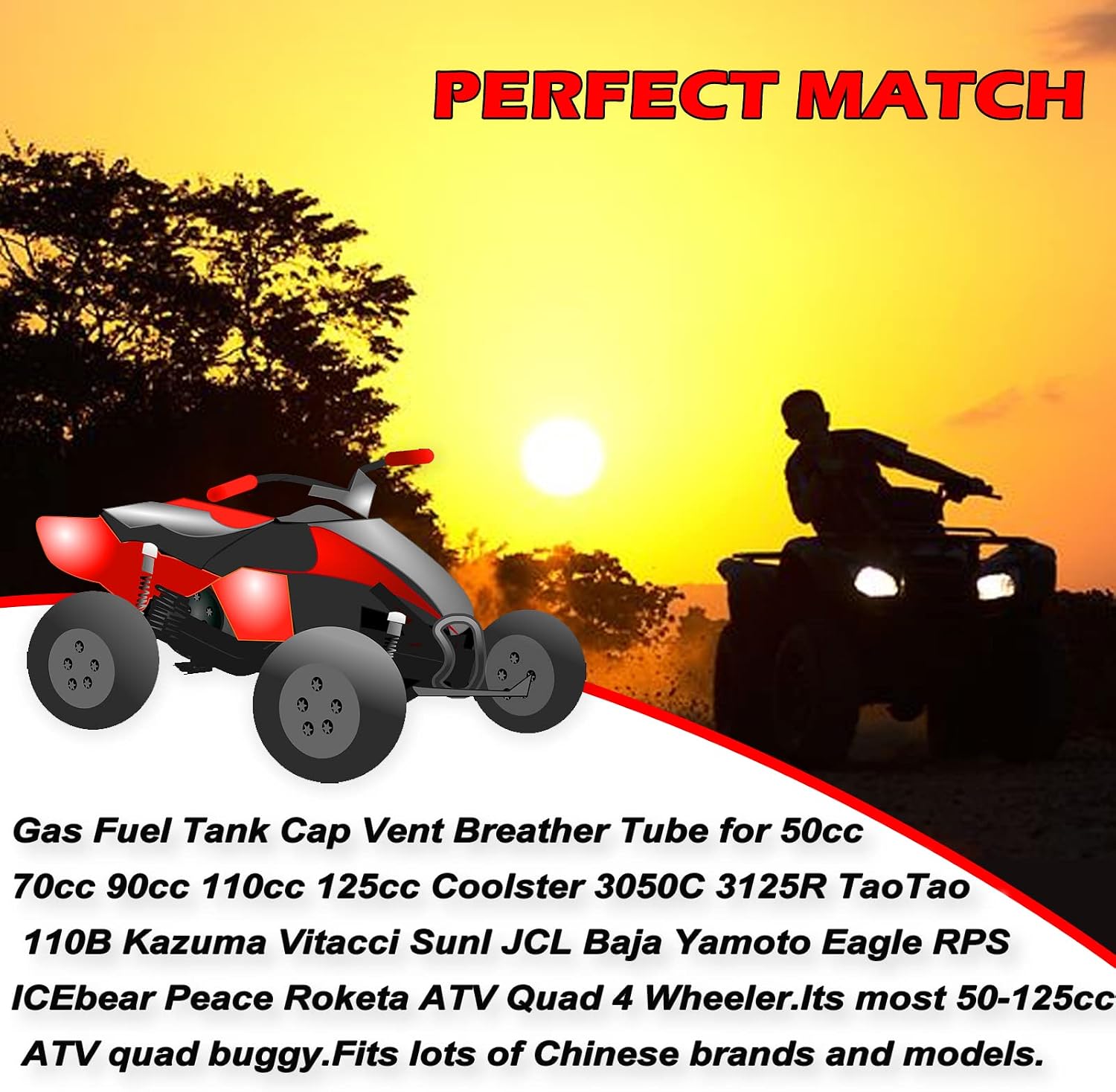 40mm Gas Fuel Tank Cap with Vent Breather Tube for TaoTao Coolster Roketa Sunl Baja Buyang Sunl 50cc 70cc 90cc 110cc 125cc Chinese ATV Quad 4 Wheeler