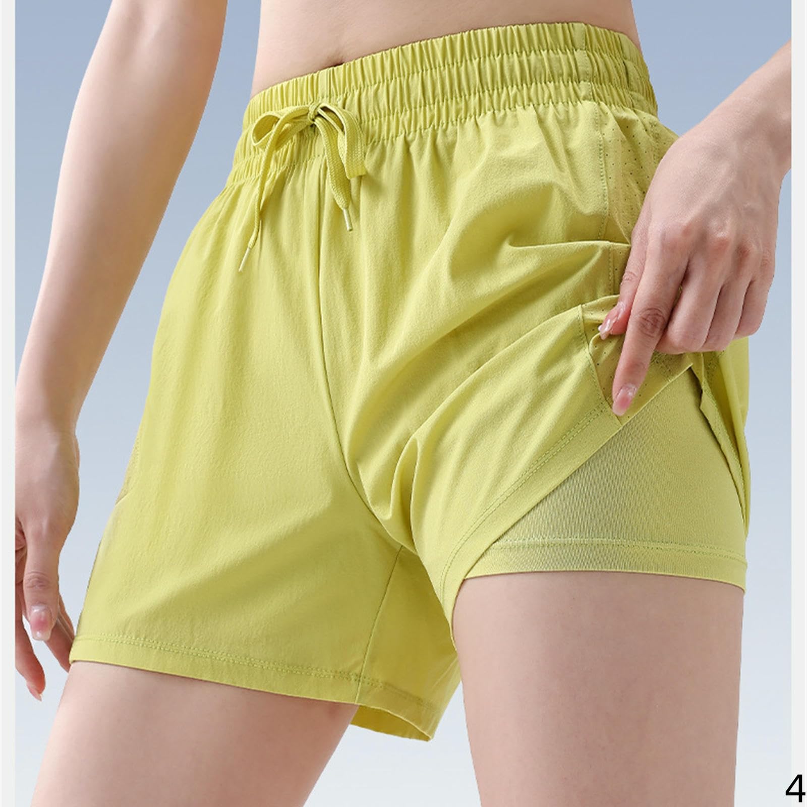 Short Femme Pantalons De Sport Formation Anti-Exposition Running Shorts Fitness Yoga Pantalon en Mailles Respirantes-Blanc Crème-l