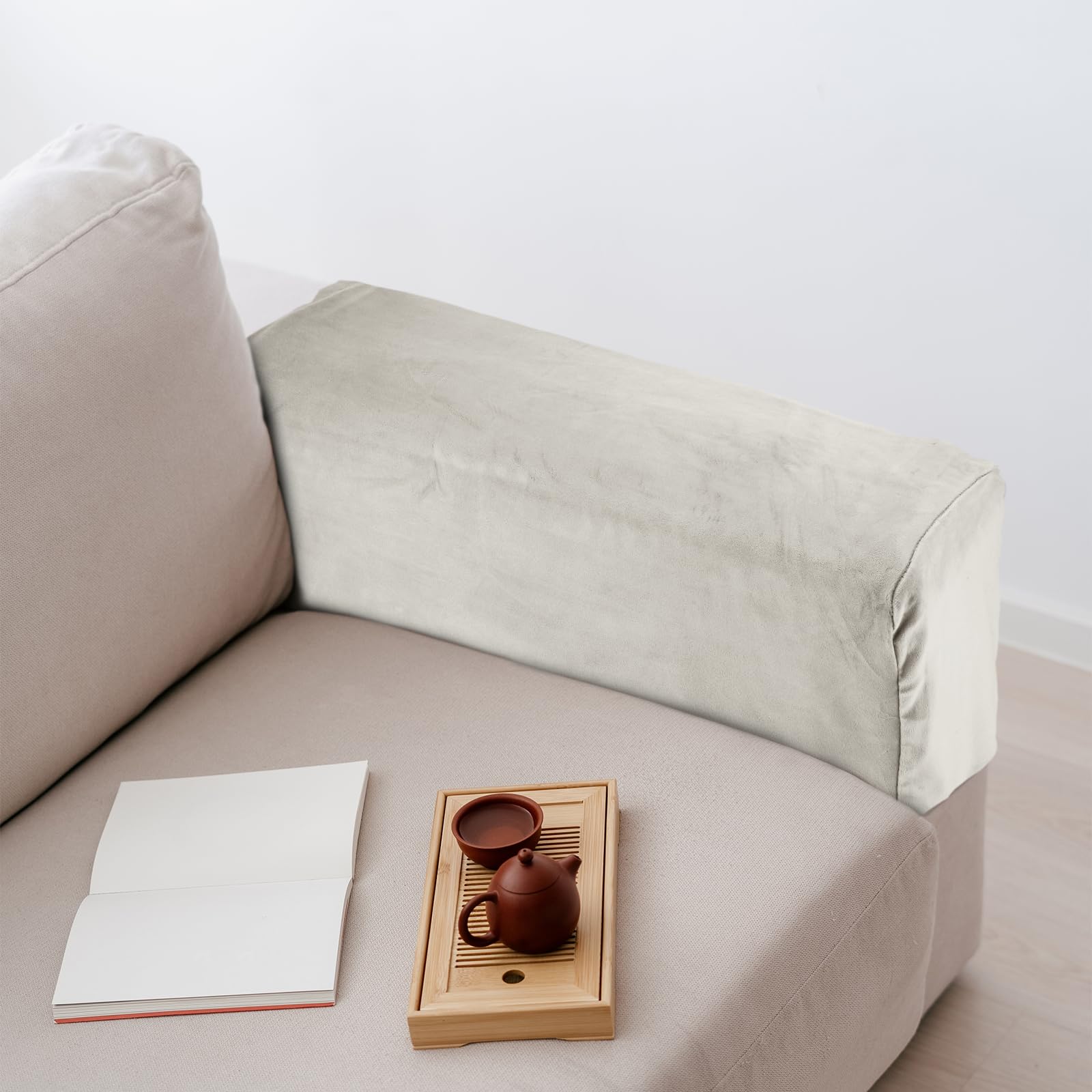 sourcing map 2 Pcs Sofa Armrest Covers, Polyester Soft Armchair Slipcovers Stretch Couch Recliner Arm Cover Anti-Slip for Sofa Living Room Chair Home Decor, Beige