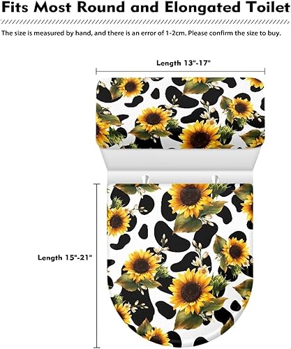 Miniatura 5 de Juego de 2 fundas para tapa de asiento de inodoro con diseño de girasoles, funda para tapa de tanque de inodoro, lavable a máquina, juego de fundas