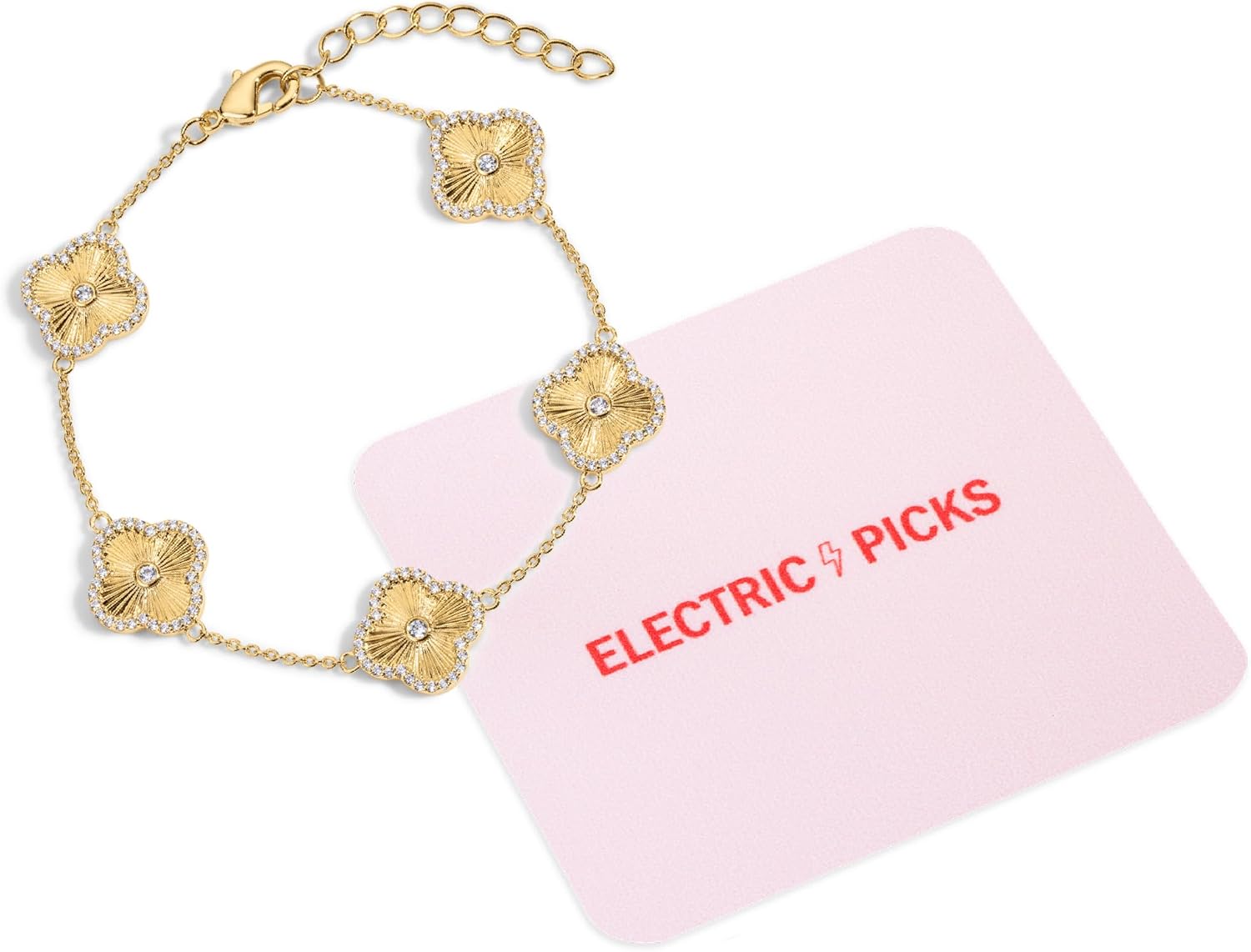 Electric Picks Clover Icon Bracelet for Women – Ideal for Layering or Solo Wear - Adjustable 6.5" Link - 14K Gold Plated - Image 8