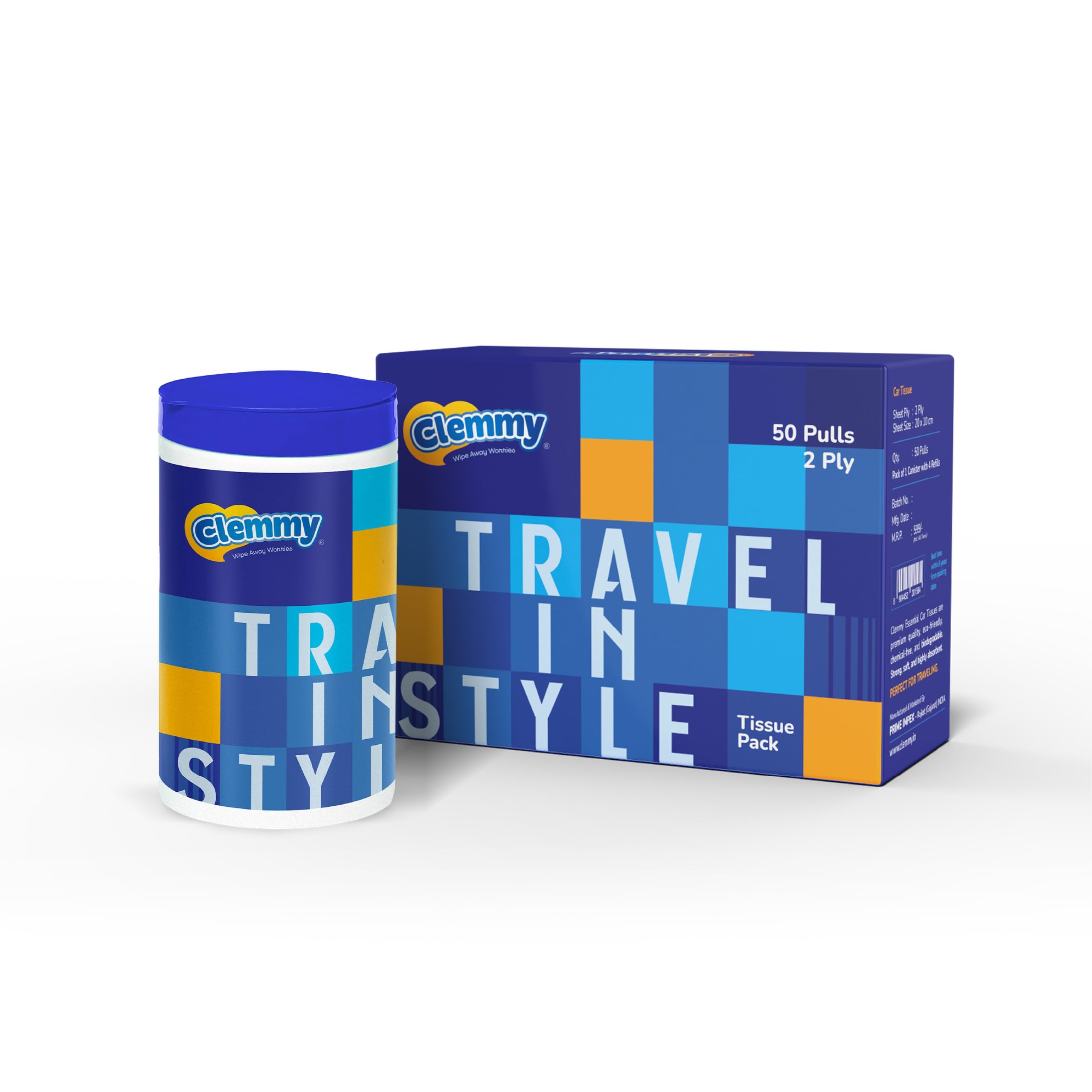Clemmy Essential Car Tissues Pack of 5 (50 pulls 2 ply / 250 pulls) | Fits in all type of Car Cup Holder| Easily Accessible |Soft, Eco friendly & Chemical free |1 Canister of 50 pulls + 4 refill-image-42