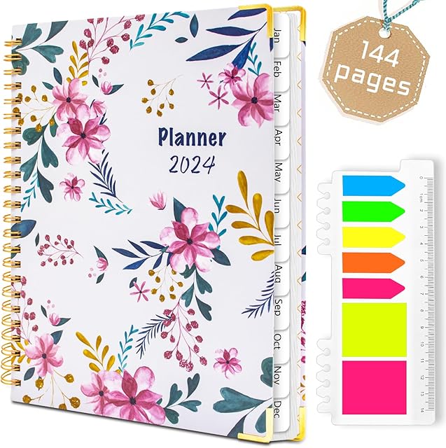 BLESWIN 2024 Diary A5 Week to View, Academic Planner with Tabs, 12 Months Appointment Books Planners, Productivity Checklist Organizer Planner, Double-Coil Binding Weekly Planner Diary