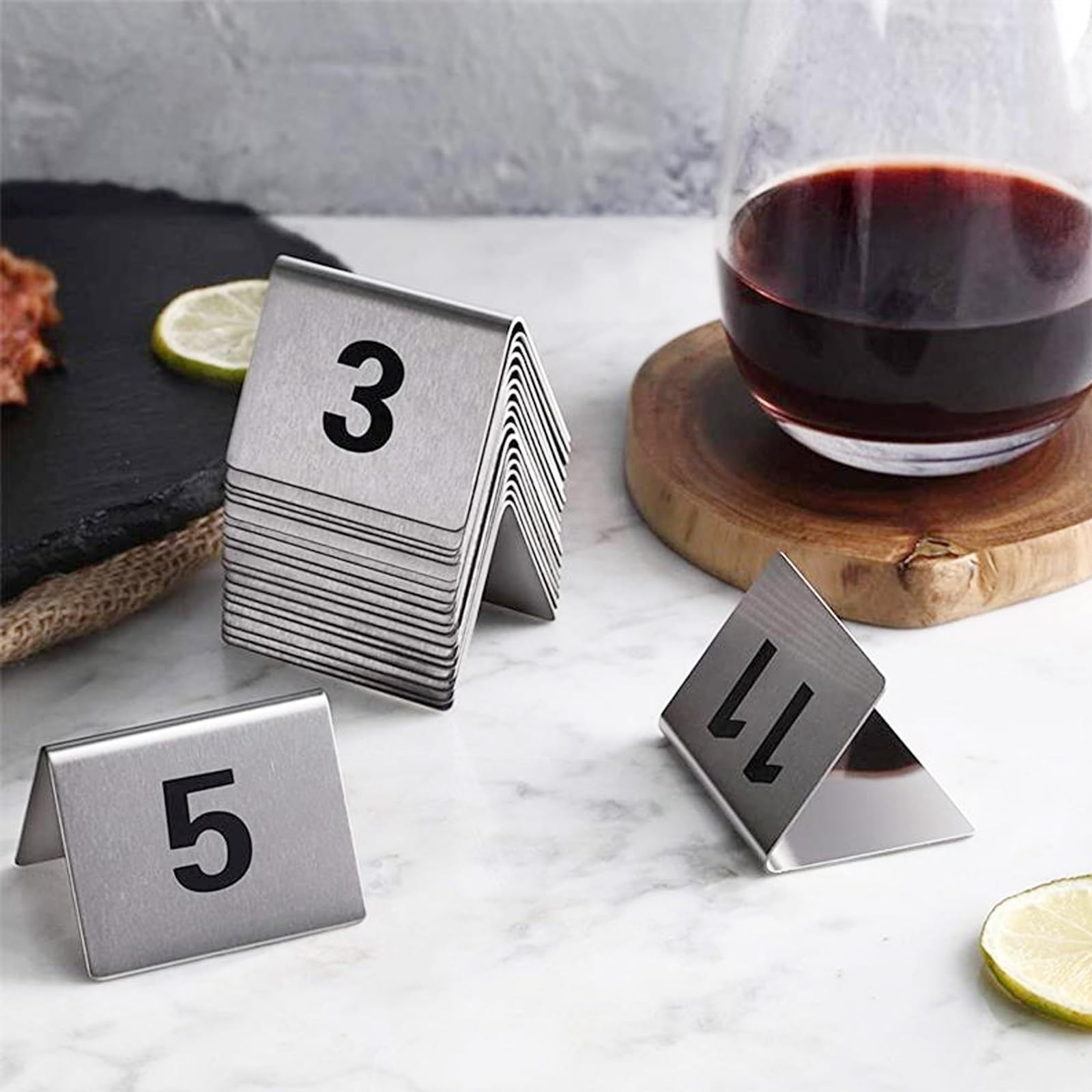 Table Numbers Doppelseitige Edelstahl Tischnummernschilder, Restaurant Tischnummernkarten Zelt Tischnummernständer, Sitzkarte Für Party Bankette Hochzeitsempfang Veranstaltungen(1 to 50)