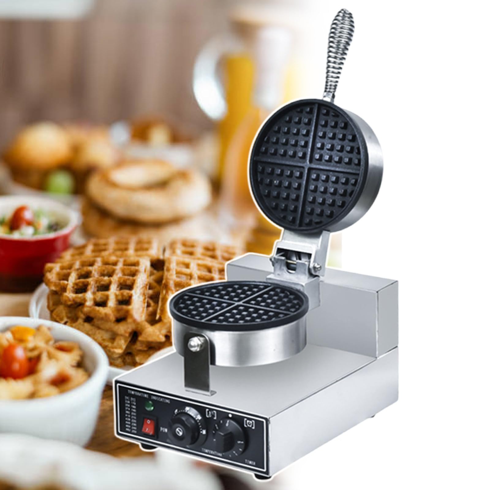 Gaufrier Belge Commercial, Machine À Gaufres Professionnelle Antiadhésive, Gaufrier De Restaurant avec Contrôle du Temps Et Température Réglable,SingleHead