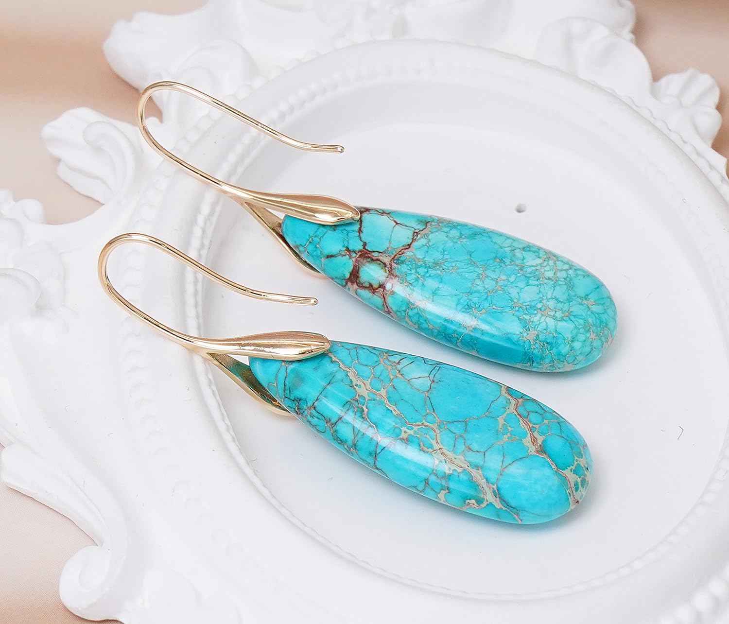 Natural Stone Earrings Waterdrop Stone Dangle Earrings for Women - Image 5