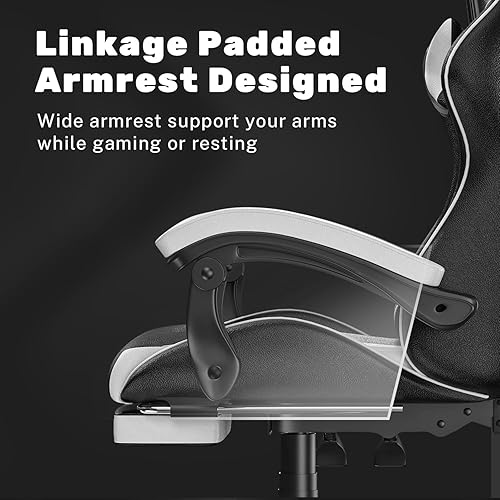 Miniatura 4 de Bigzzia Silla de juegos con reposapiés, sillas ergonómicas para juegos de computadora, reposacabezas y soporte lumbar, altura ajustable, reclinable,