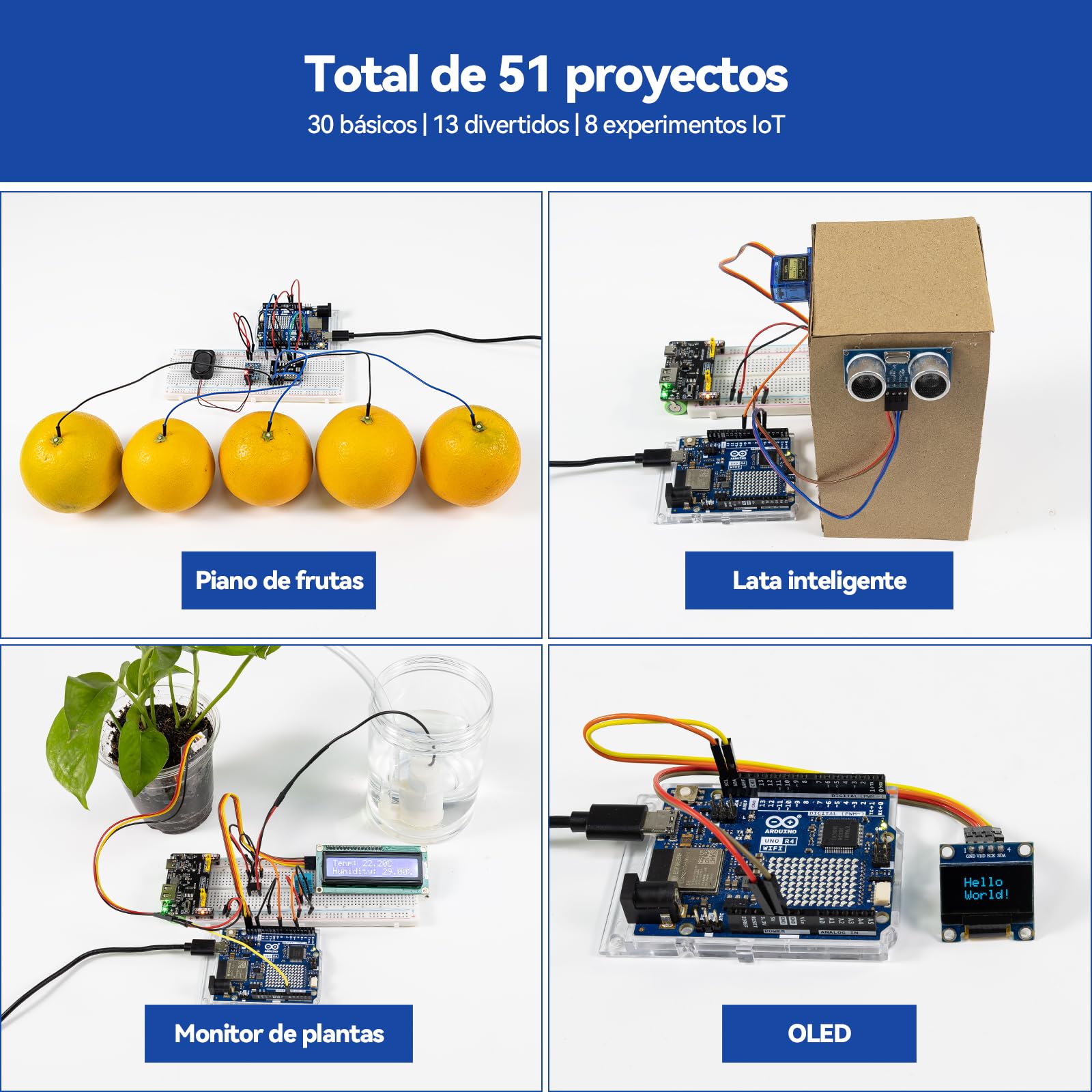SunFounder Kit Explorador Élite con Arduino Uno R4 WiFi Original, Compatible RoHS,Bluetooth,IoT,ESP32,IIC LCD1602, OLED,Tutoriales en línea y cursos en Video en inglés para Principiantes e Ingenieros