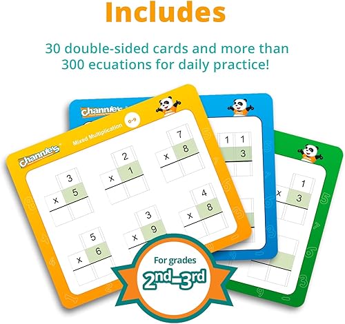 Miniatura 4 de Channie's Tarjetas de multiplicación de un solo dígito, 30 tarjetas flash de multiplicación de doble cara de borrado en seco de 2 a 3er grado,