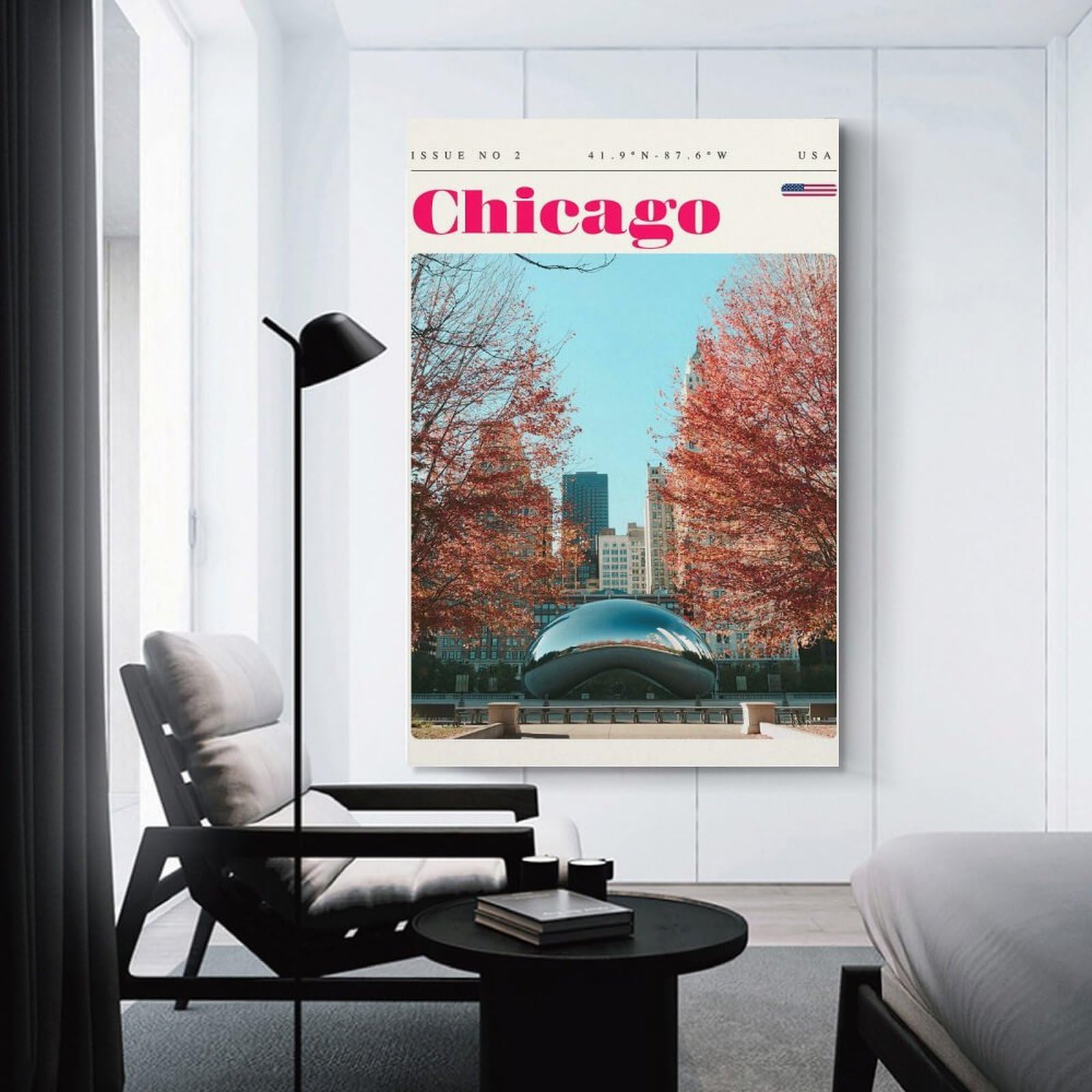 Junmoney Hanging Wall Art Chicago Illinois Travel Art, 20x30inch(50x75cm), for Contemporary Homes, Apartments Or Offices, Stylish Wall Art for Fresh Spaces