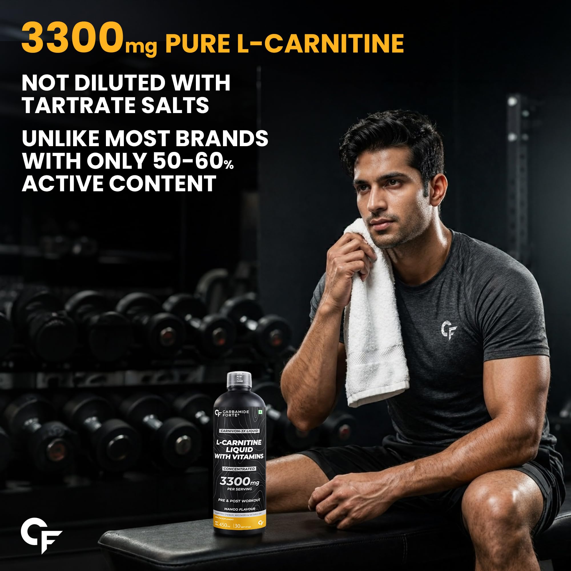 Carbamide Forte L Carnitine Liquid 3300mg | L-Carnitine Liquid With Vitamins | L'Carnitine Supplement For Pre & Post Workout To Suppoer Energy, Recovery & Metobolism | Mango Flavor - 450ml 1