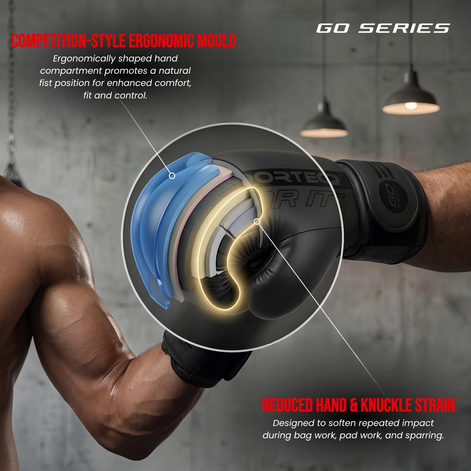 Boxhandschuhe für Training & Sparring – Gym & Boxsack Handschuhe mit stoßdämpfender Polsterung, Maya Hide Leder, sichere Klettverschluss-Handgelenkstütze, GO-Serie