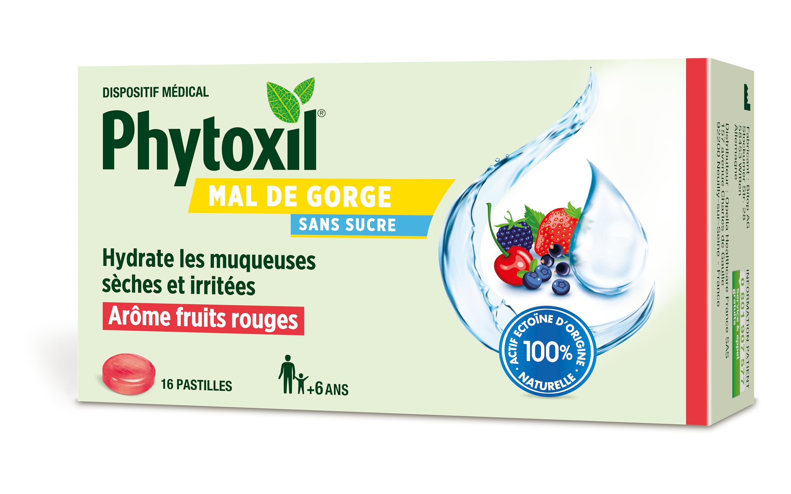 Phytoxil Pastilles Gorges irritées – Arôme Fruits rouges – Dispositif médical - Hydrate les muqueuses sèches et irritées et favorise leur régénération – Format 16 pastilles - A partir de 6 ans
