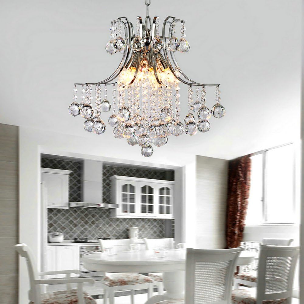 DINGGU Modern 6 Lights Chrome Finish Crystal Chandeliers Flush Mounted Pendant Ceiling Light for Dining Room