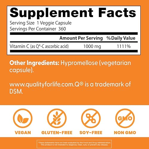 Vista 3 de Doctor's Best Vitamin C with Q-C, Immune Support, Non-GMO, Gluten Free, Soy Free, Vegan 360 Veggie Caps