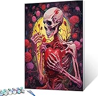 Vista 1 de Tucocoo Pintura de calavera de corazón por números para adultos, diseño de flores trippy, pintura por número para adultos principiantes, pintura