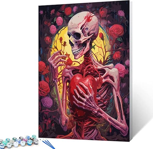 Tucocoo Pintura floral retro por número para adultos sobre lienzo, kit de pintura al óleo de esqueleto humano, pinturas acrílicas para decoración de