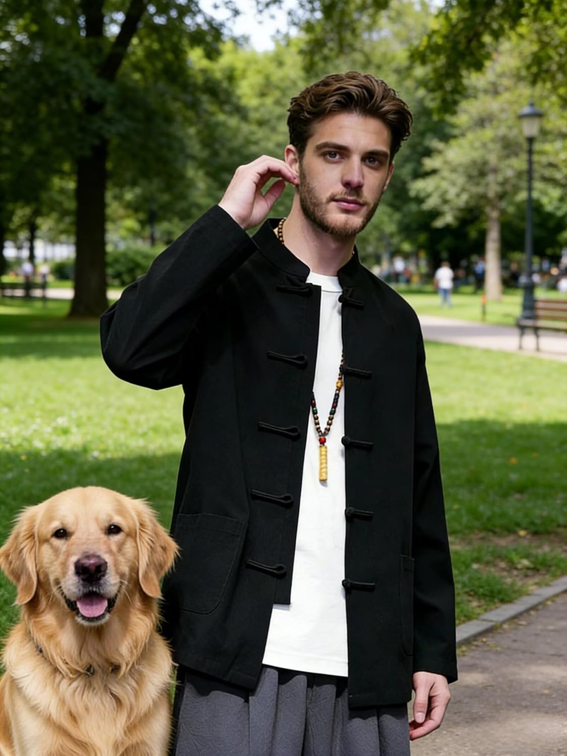 Chinese Traditional Clothes Mandarin Collar Linen Blazer Jacket for Men,Big and Tall Mens Jacket for Casual Formal