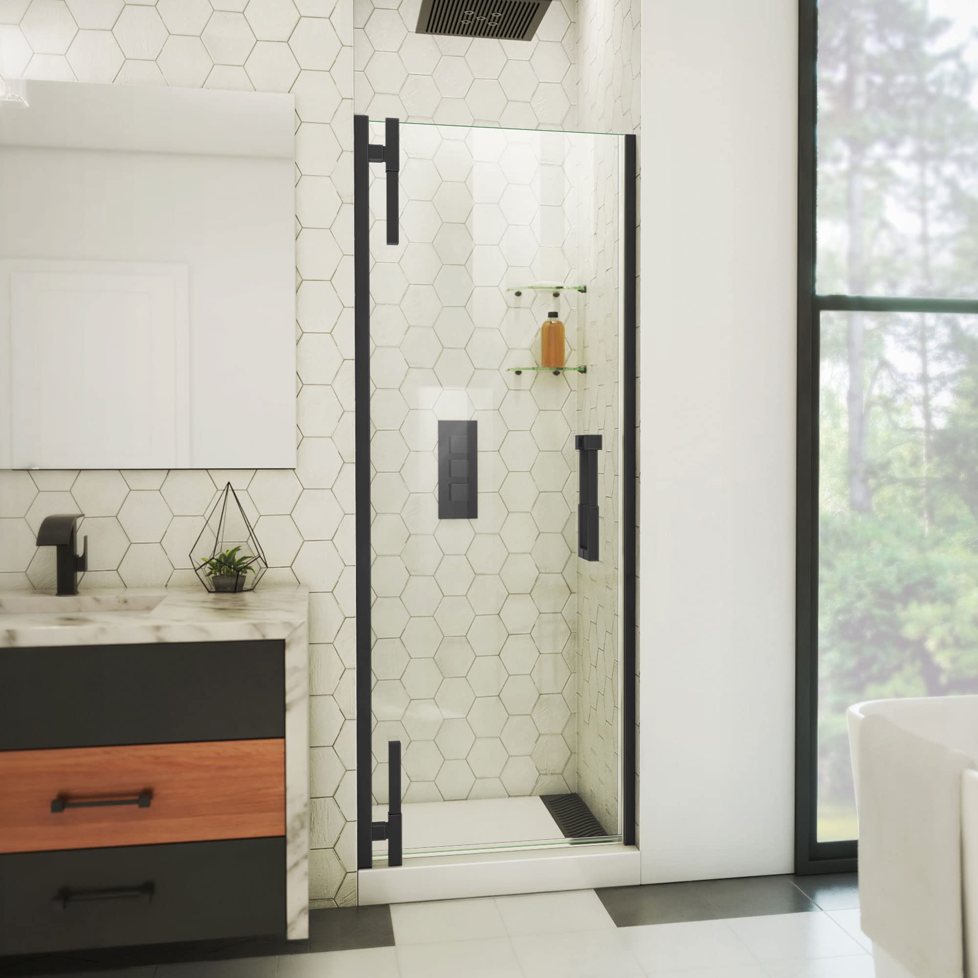 DreamLineAscend 33 1/4-34 in. W x 72 in. H Frameless Pivot Shower Door in Matte Black