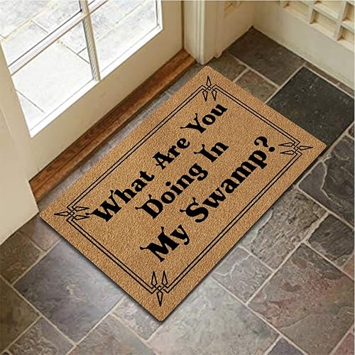 Miniatura 5 de MjiejieM Divertidos felpudos con texto en inglés What are You Doing in My Swamp para interiores y exteriores, tapete de bienvenida para interiores y