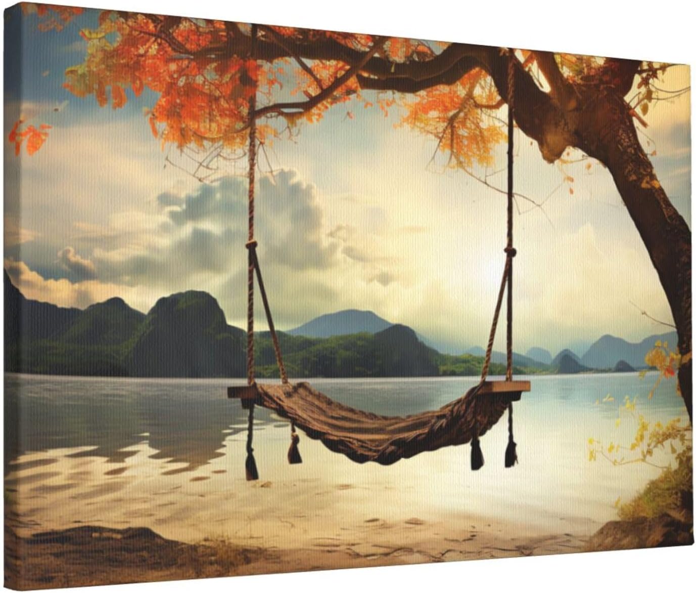 GFLFMXZW Autumn Swing and Tree Wall Art Canvas Painting Photo Prints Modern Wall Decoration Picture Poster Aesthetic Artwork Framed Ready to Hang for Living Room Bedroom Office 12x18 Inch