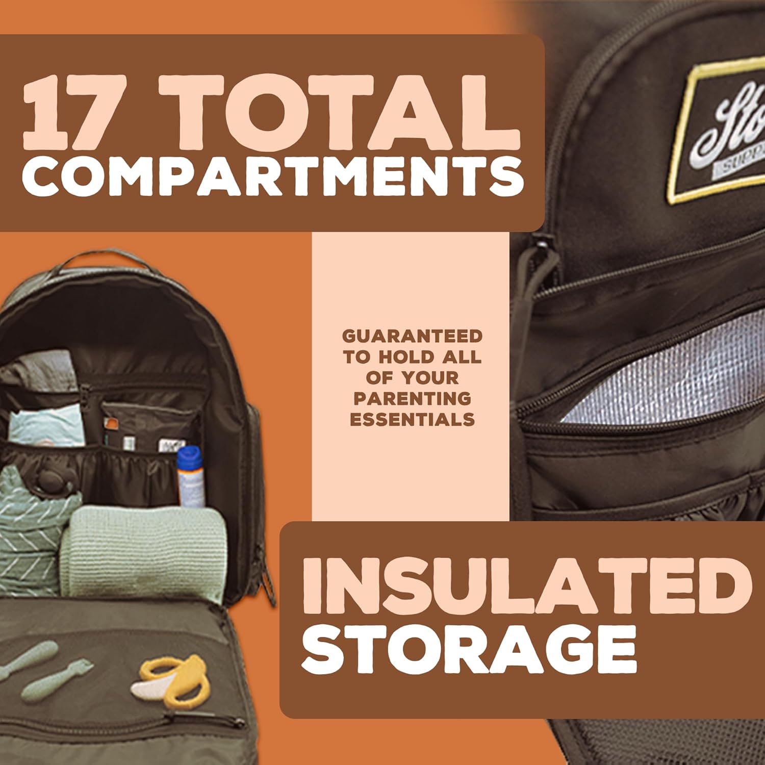 Stork Supply Baby Diaper Backpack - Military-Grade, Men's Diaper Bag Backpack and Changing Mat, Baby Diaper Travel Bag for Dads & Moms, Large, Black