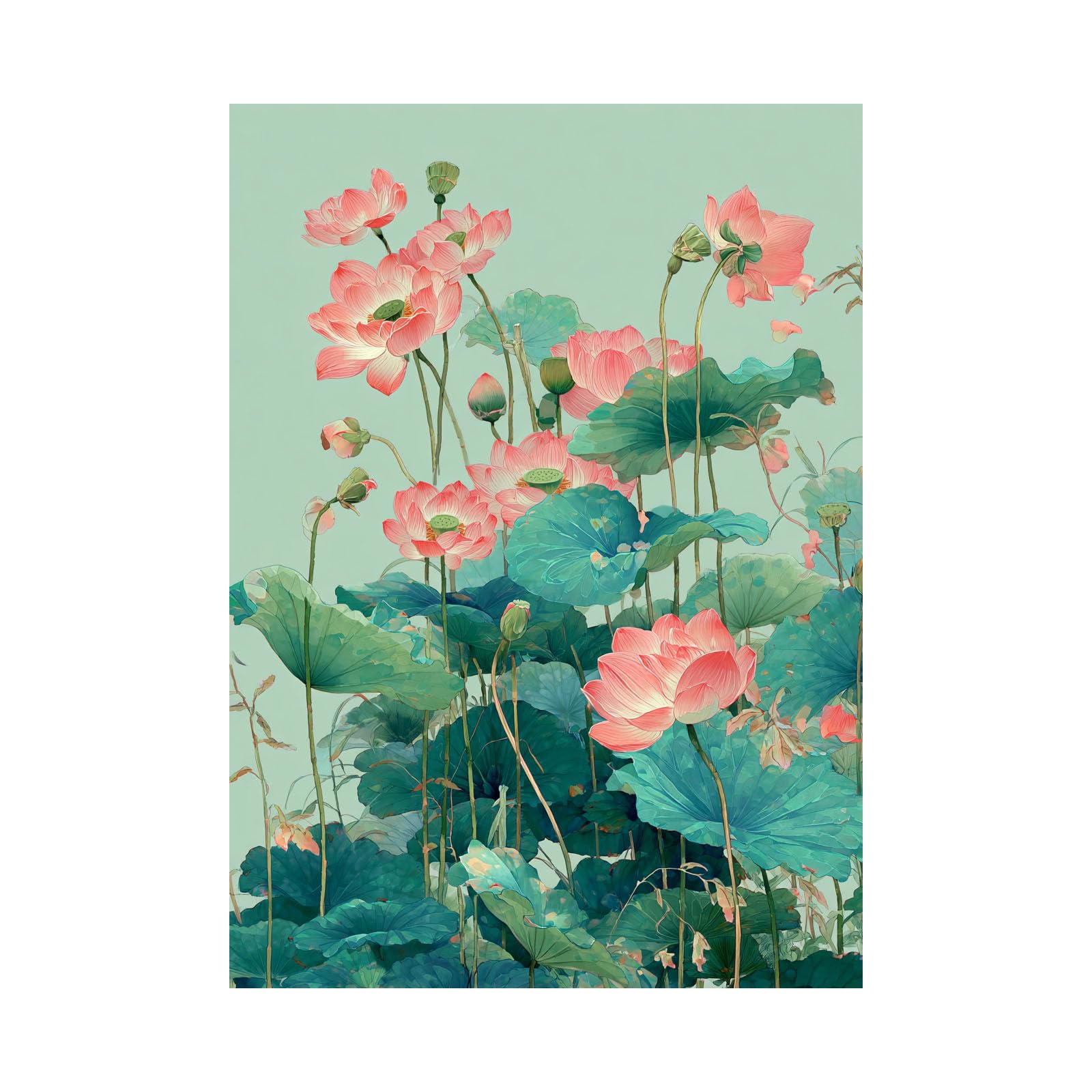 Teruea Green Flowers Canvas Wall Art Prints Pictures Gentle Blush Leaf Detailed Botanical Wall Print (Green)-40X60cm1 Unframed