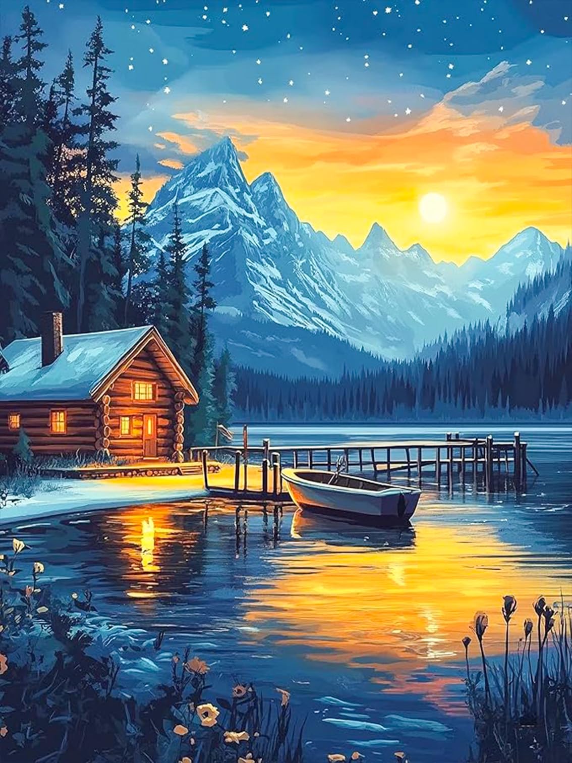 Okarinaart Hmdpuk-25901 Diamond Art Kits Adults Snow Mountain, Diy 5D Diamond Painting Kit For Adults, Lake Scenery Full Round Drill Gem Art Dots Beginners, Perfect For Home Wall Decor 12X16 Inch
