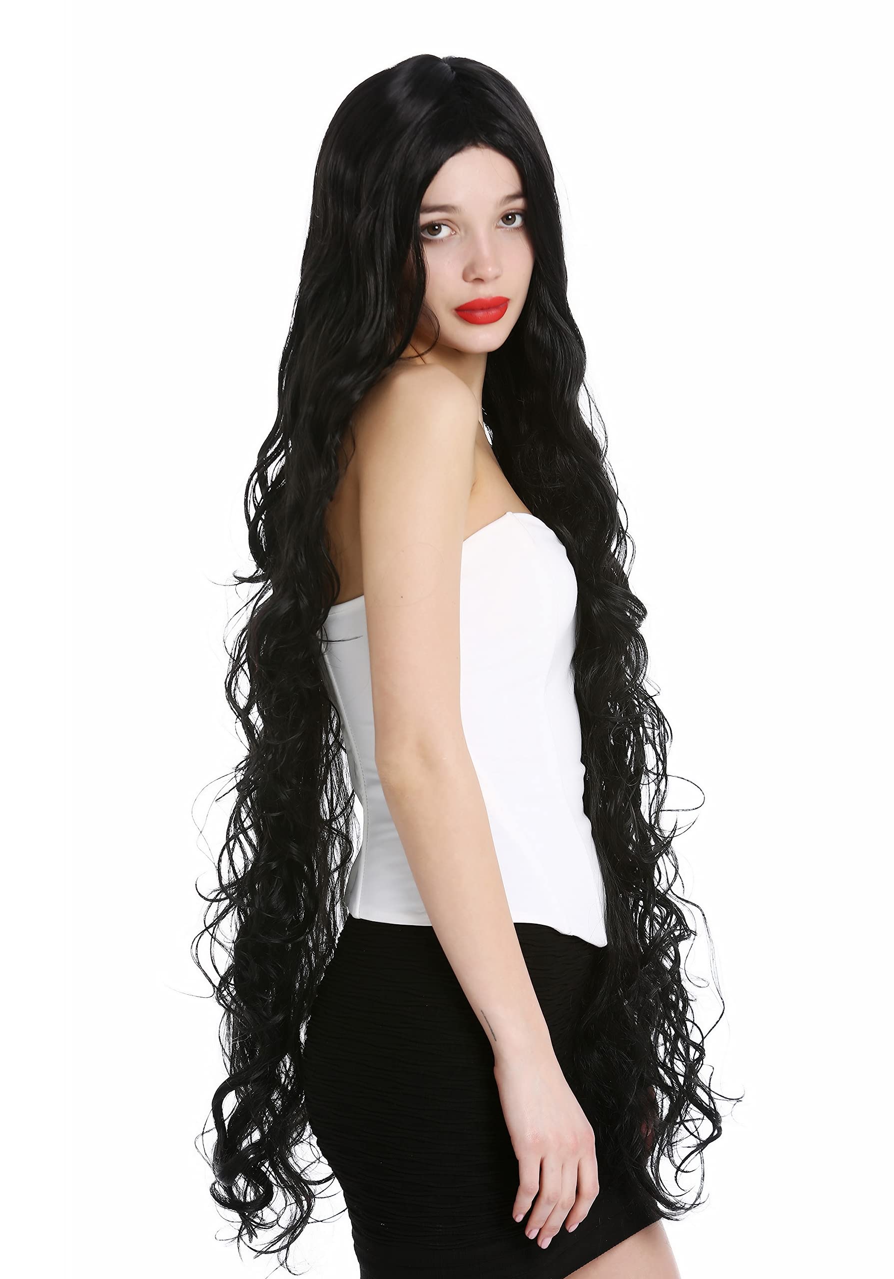 WIG ME UP - VK-40-1B Lady wig extremely long wavy to slightly curled curls middle parting black, black (1B) - Image 2