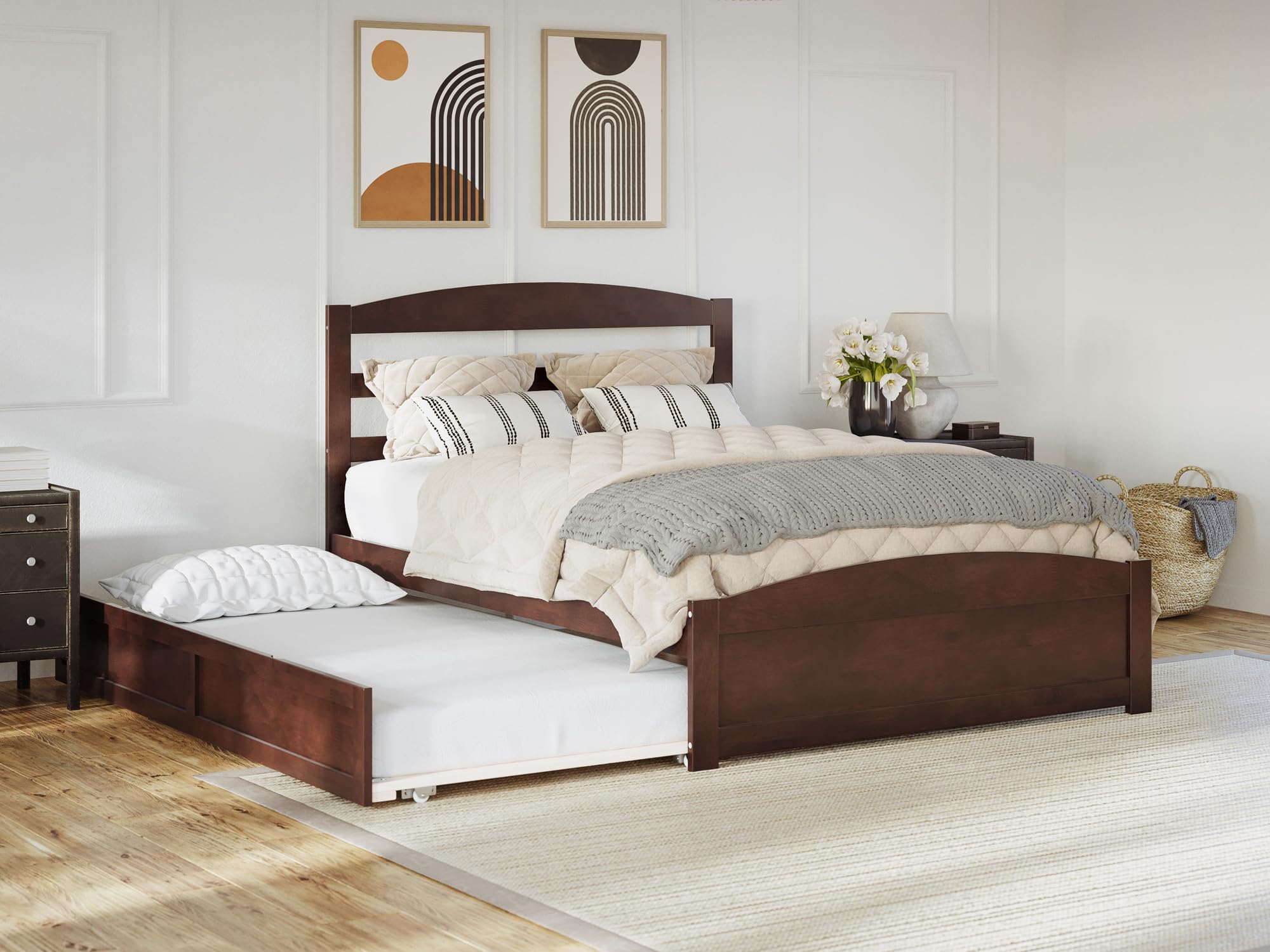AFI, Warren Full Platform Bed with Matching Footboard & Twin Trundle, Walnut