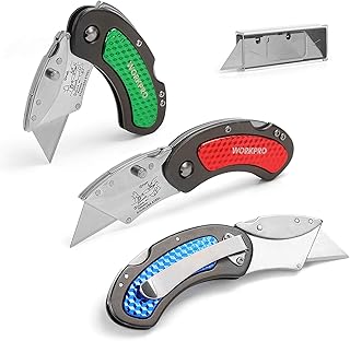 Sponsored Ad - WORKPRO Folding Utility Knife Set Quick Change Blade, Back-lock Mechanism 3-piece with 10-piece Extra Blades