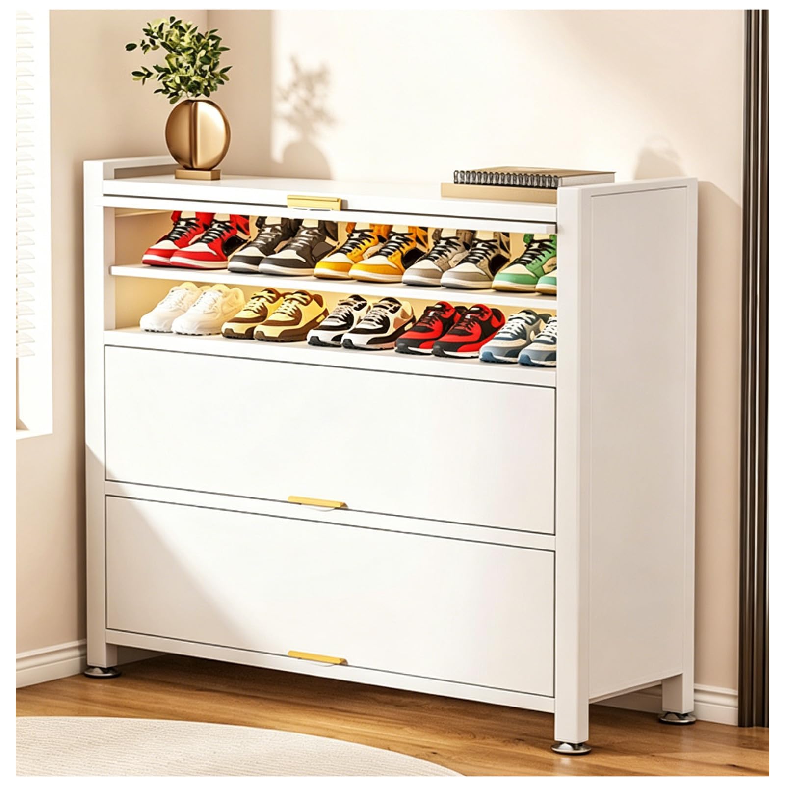 Meuble à chaussures blanc grand volume pour couloir et entrée ordonnée