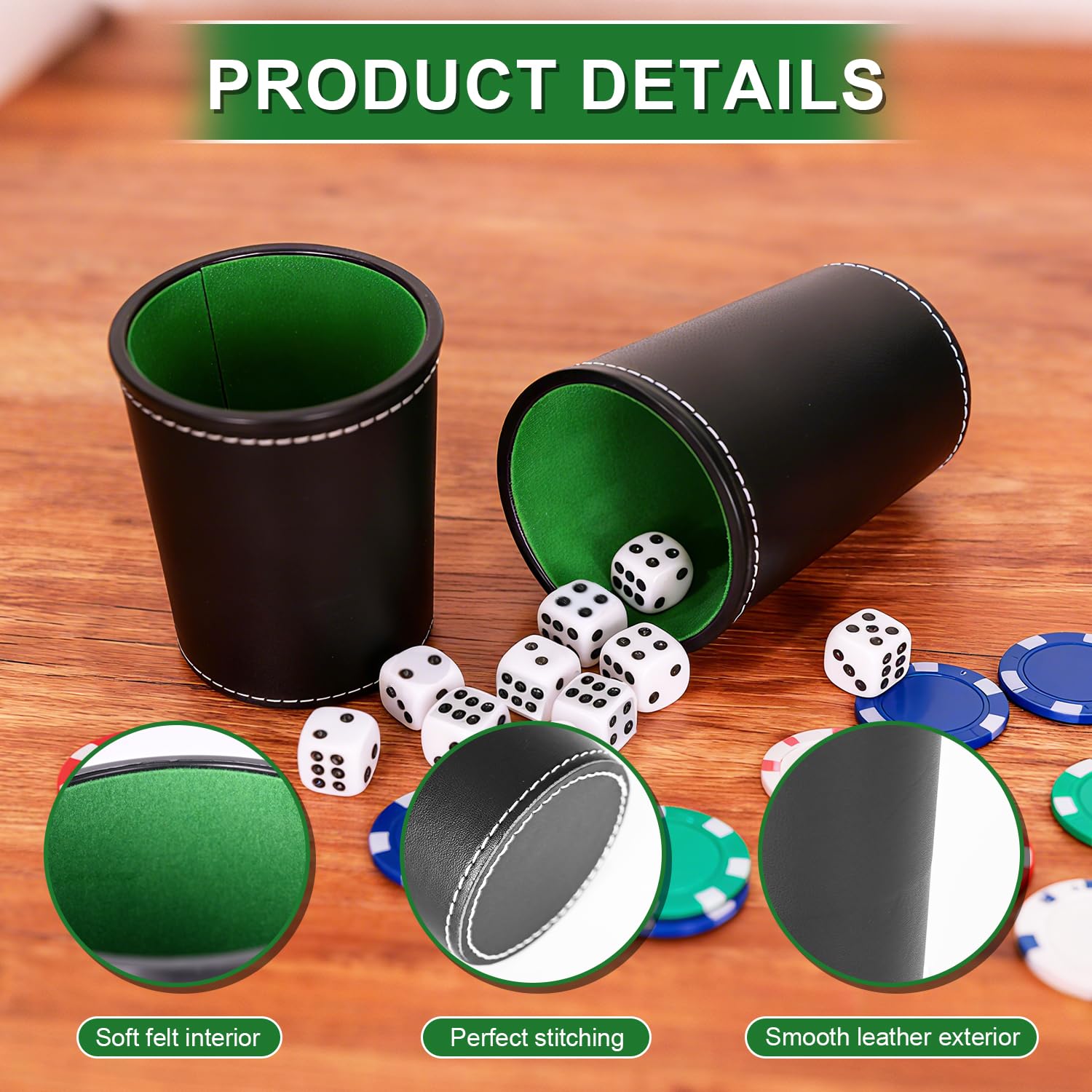 6 Piezas Juego de Tazas de Dados de Cuero con 36 Dados para Juegos de Mesa,Juegos de Fiesta y Reuniones Familiares